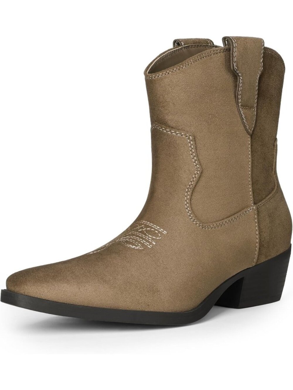 Dream Pairs Women's Taupe Cowboy Cowgirl Square Toe Low Heel Western Ankle Boots